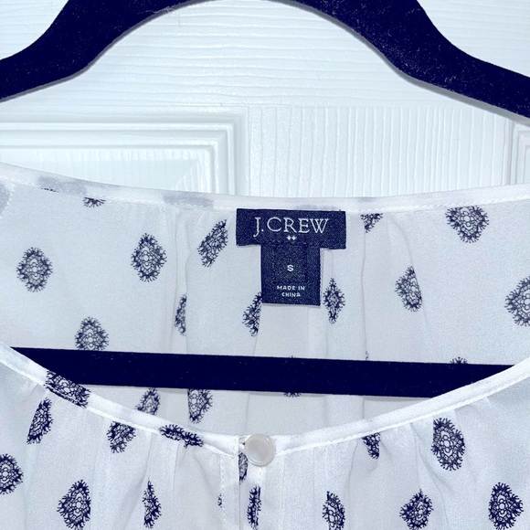 J. Crew Black Patterned White Sheer Long Sleeve Blouse - Picture 3 of 3